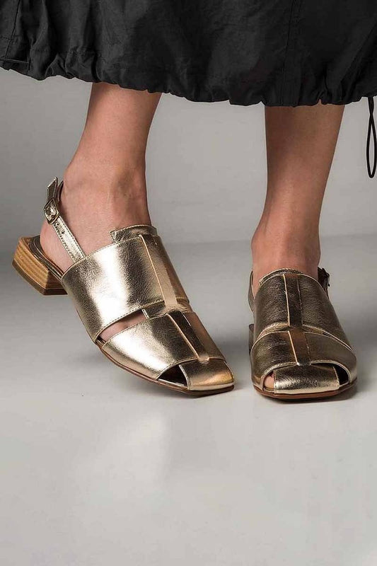 Metallic Sheen Square Toe Slingback Gold Low Heels [Pre Order]