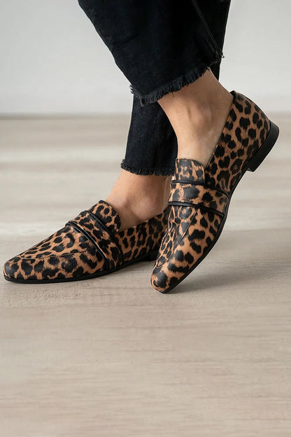 Leopard Print Patchwork Pointed Toe Brown Loafers