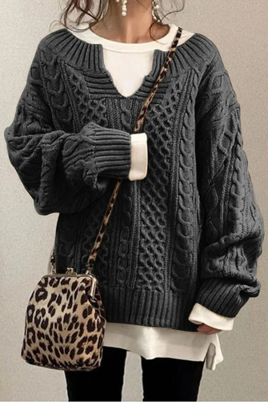 Solid Color V-neck Casual Long Sleeves Sweater