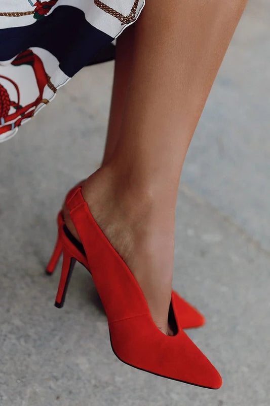 Elegant Slingback Strap Pointy Toe Red Stiletto Heels [Pre Order]