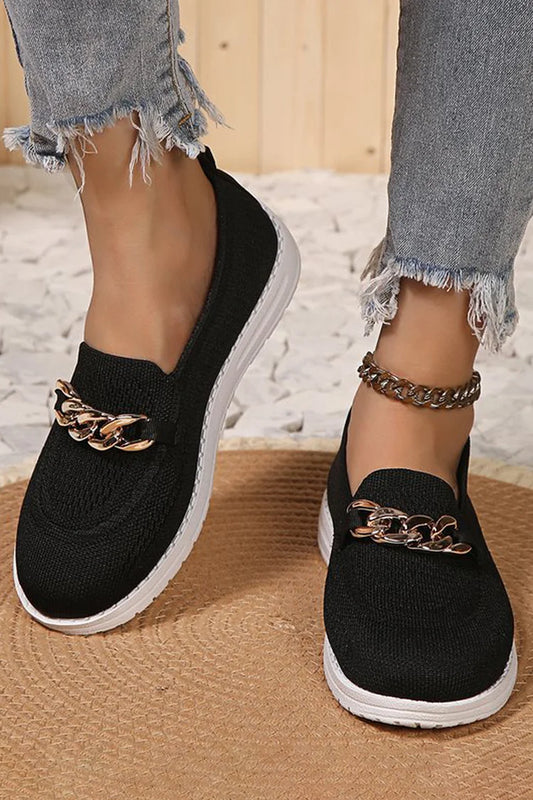 Casual Metal Chain Decor Solid Color Knitted Loafers