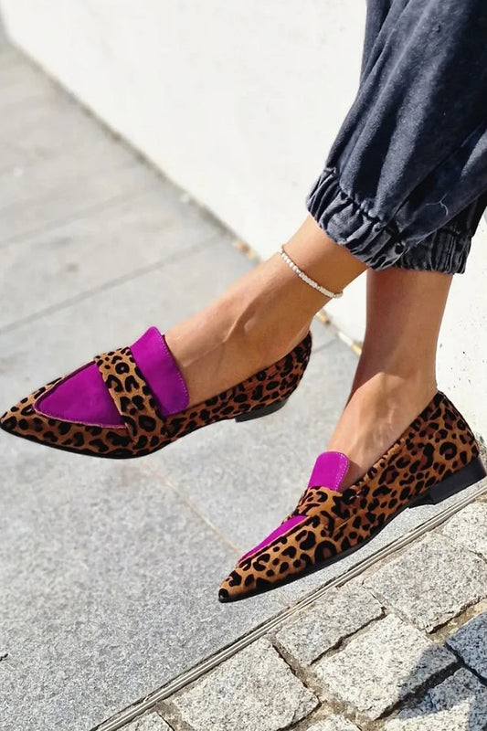 Colorblock Leopard Print Pointed Toe Brown Flats [Pre Order]