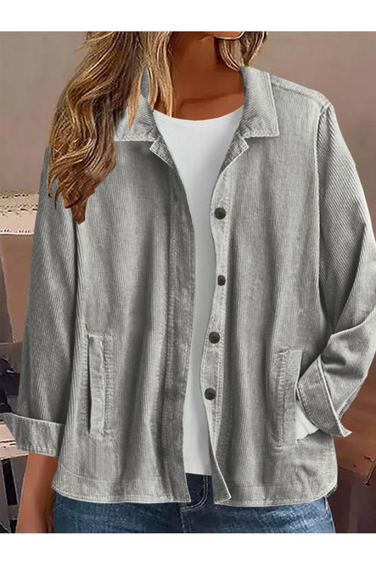 Womens Plain Loose Shirt Collar Casual Jacket