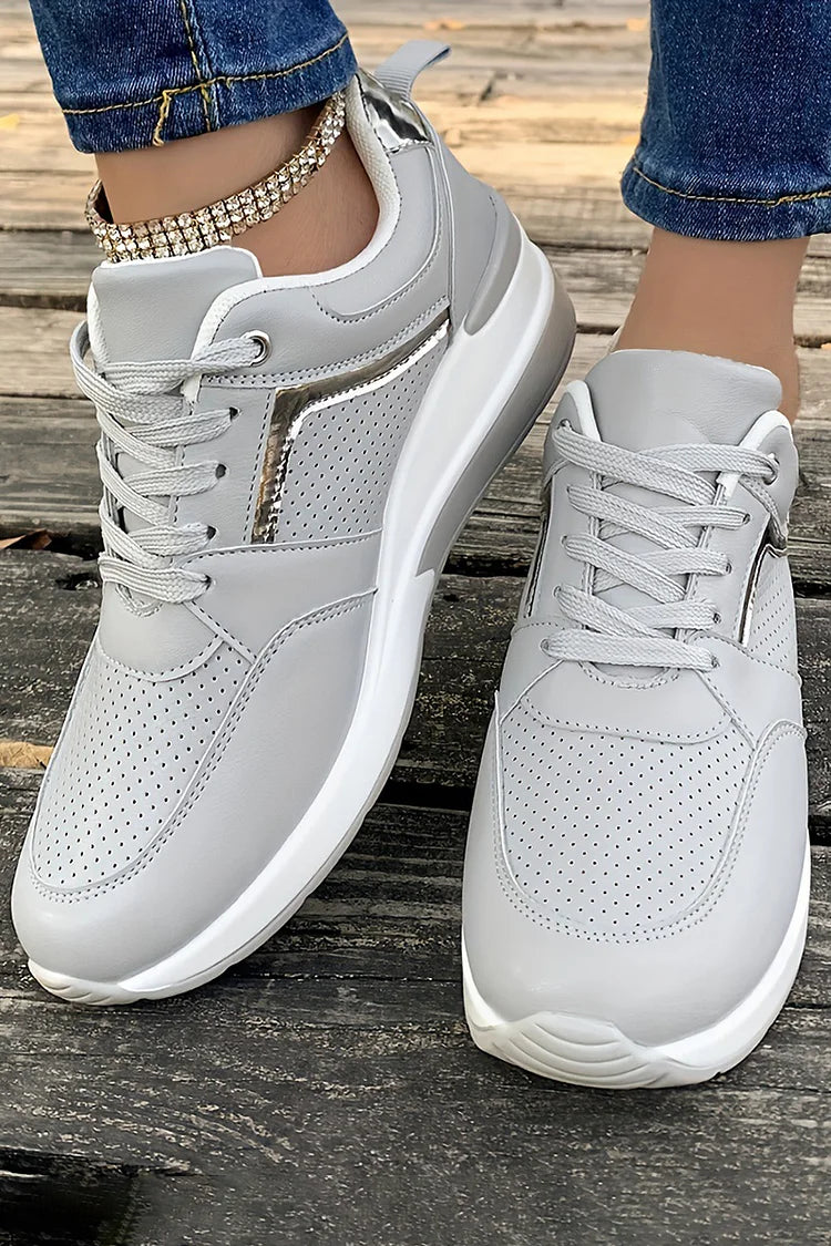 Casual Plain Lace Up Seam Wedge Breathable Sneakers