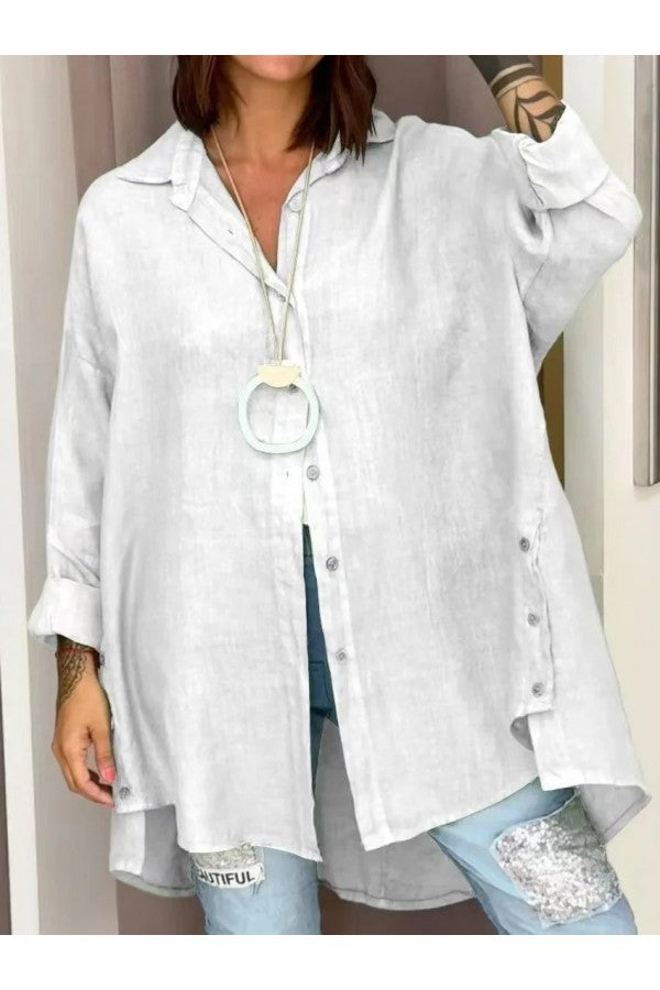 Camicia casual ampia e regolare a maniche lunghe con colletto semplice 