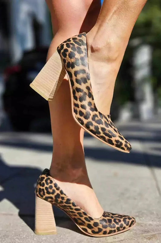 Leopard Print Pointed Toe Elegant Brown Chunky Heels [Pre Order]