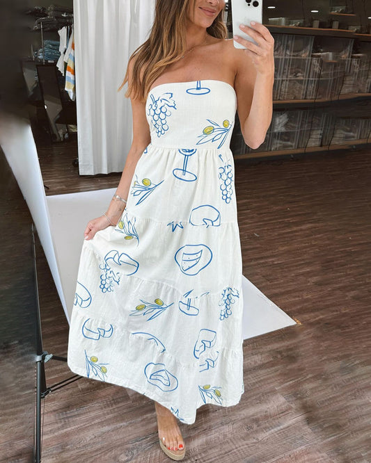Casual Print Strapless Dress