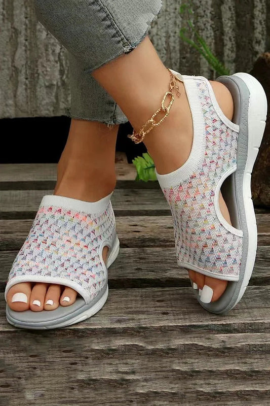 Casual Colourful Triangular Pattern Hollowed Slingback Slide Platform Sandals