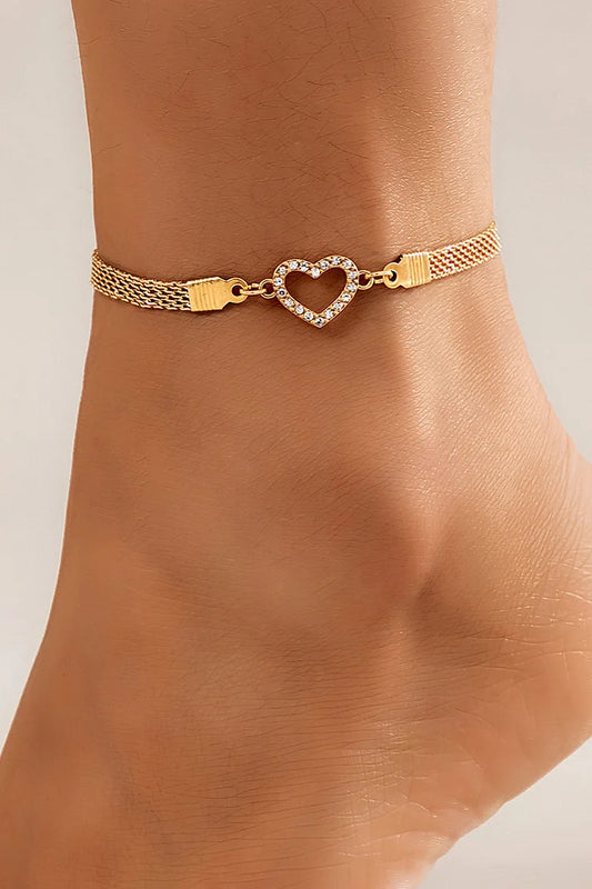 Sparking Hollow Number Lucky 8 Heart-Shaped Alloy Chain Anklet