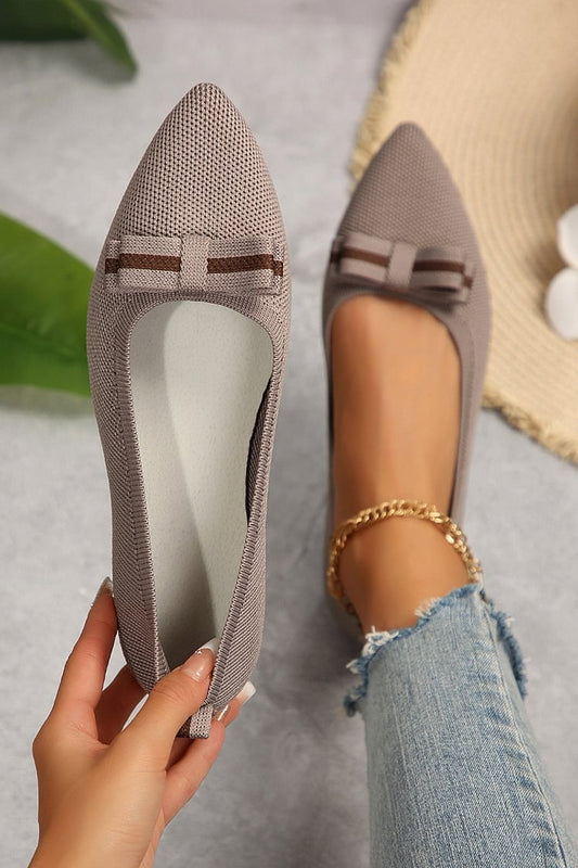 Colorblock Bow Decor Knitted Pointed Toe Slip On Flats