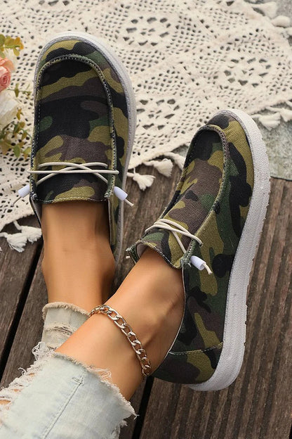 Canvas Round Toe Camouflage Print Casual Lace Up Sneakers