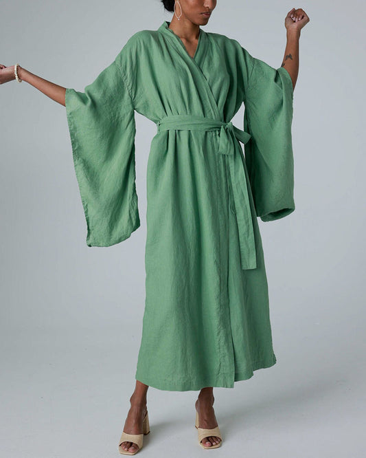 Vestido elegante de algodón y lino con manga kimono 