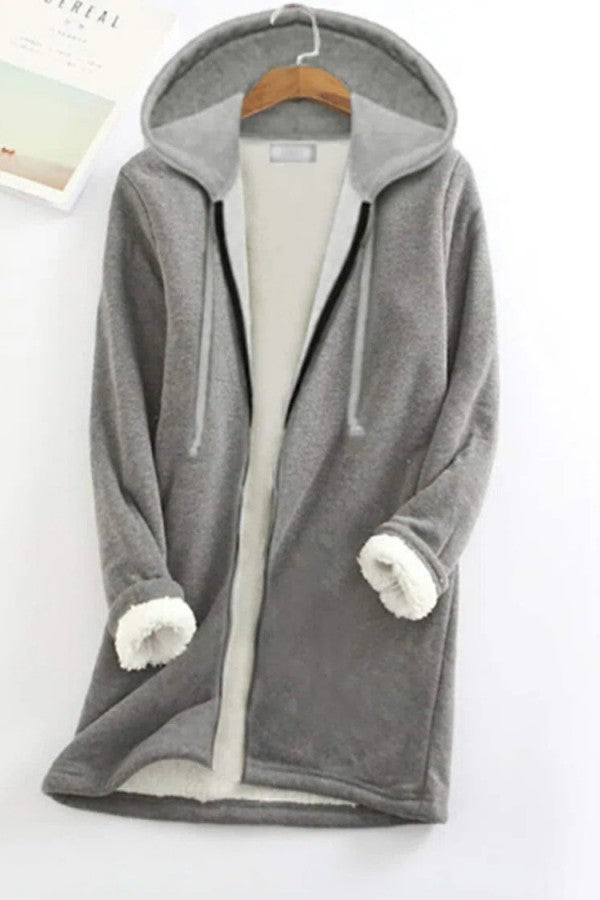 Solid Color Fleece Hooded Long Sleeves Jacket