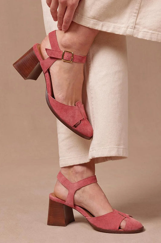 Buckle Ankle Strap Closed Toe Coral Chunky Heels [Pre Order]