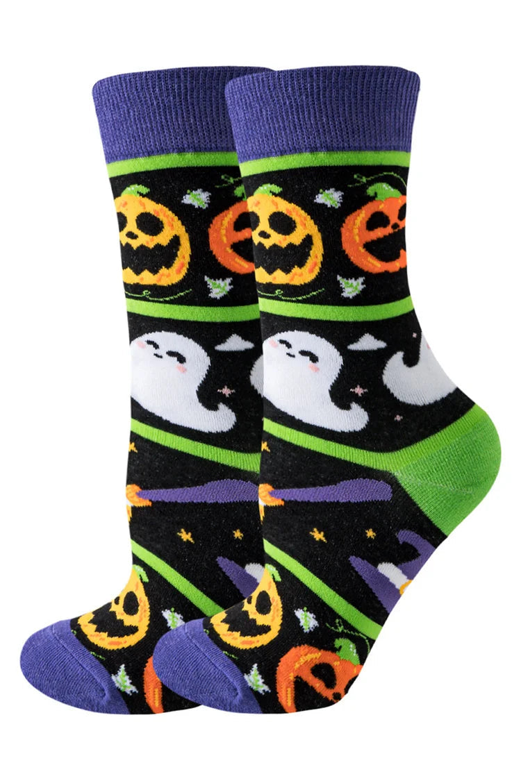 Halloween Horror Pumpkin Skeleton Ghost Print Crew Socks