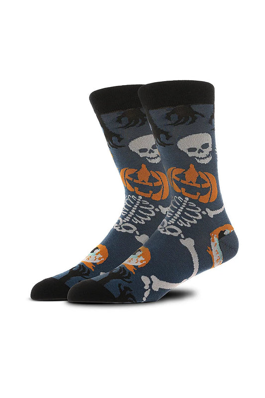 Calcetines de media pantorrilla con estampado de calavera y esqueleto de calabaza para Halloween 