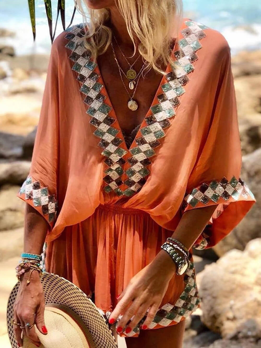 Bohemian Beach Print Kimono Romper