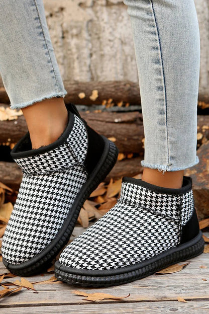 Houndstooth Pattern Patchwork Round Toe Snow Boots