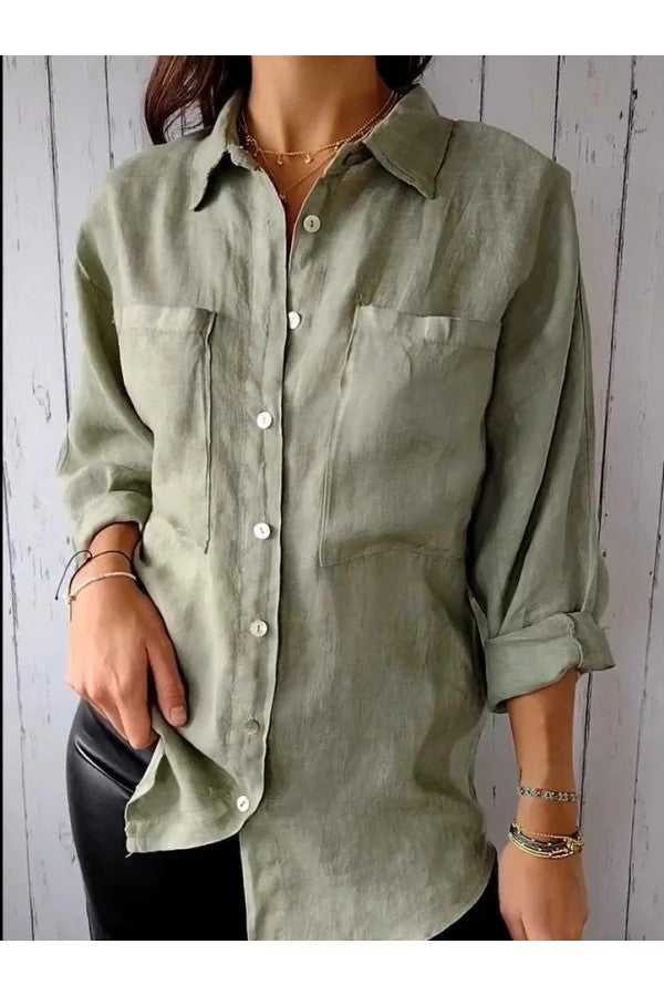 Plain Loose Shawl Collar Shirt Casual Wear