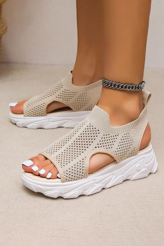 Hollow Out Knit Breathable Low Heels Casual Sandals