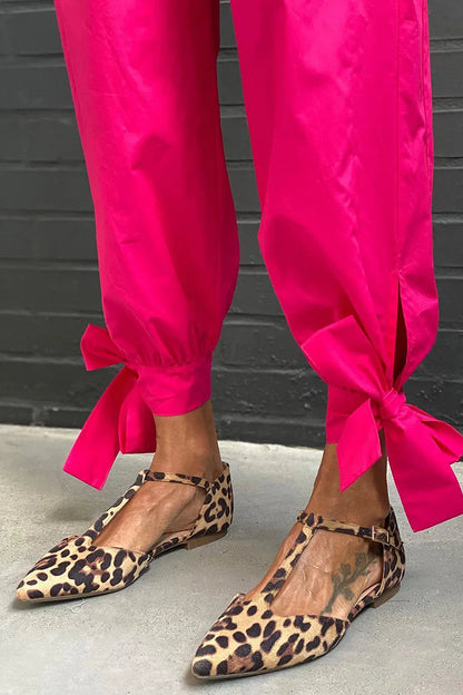 Leopard Print Pointy Toe Thick Ankle Strap Buckle Flats