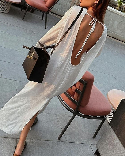 Casual Plain Backless Lace-Up Dress