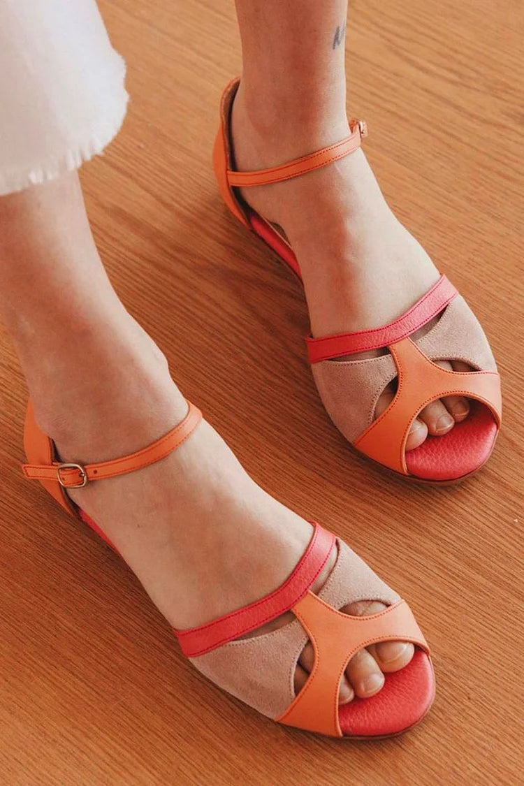 Colorblock Peep Toe Hollow Out Orange Sandals [Pre Order]