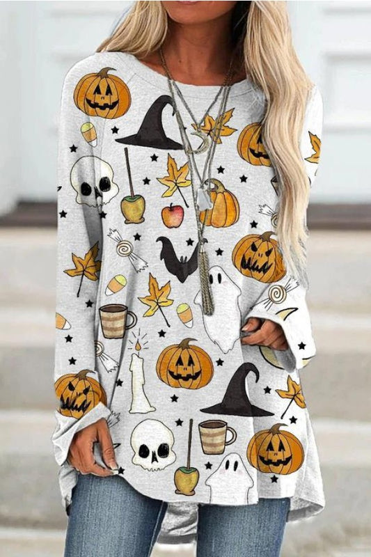 Halloween Pumpkin Print O-neck Long Sleeves Sweatshirt