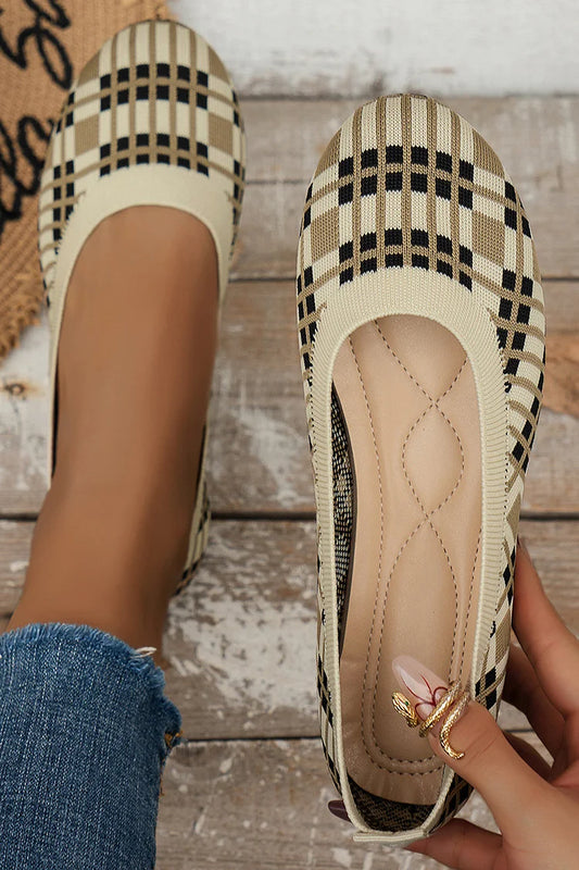 Casual Geo Pattern Print Round Toe Low-Top Knit Loafers