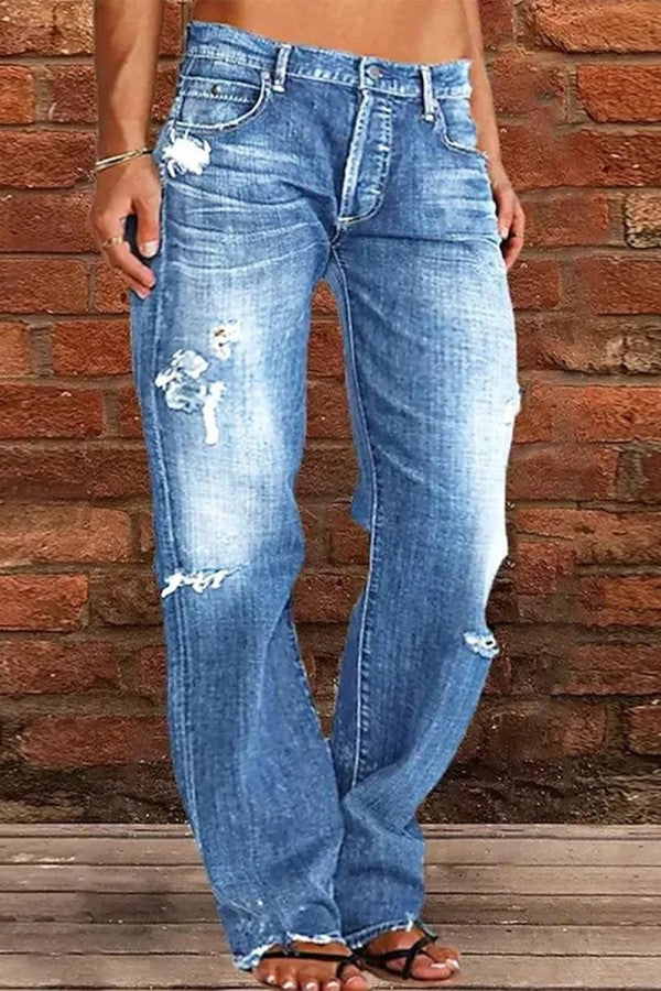 Loose Plain Casual Denim Jeans