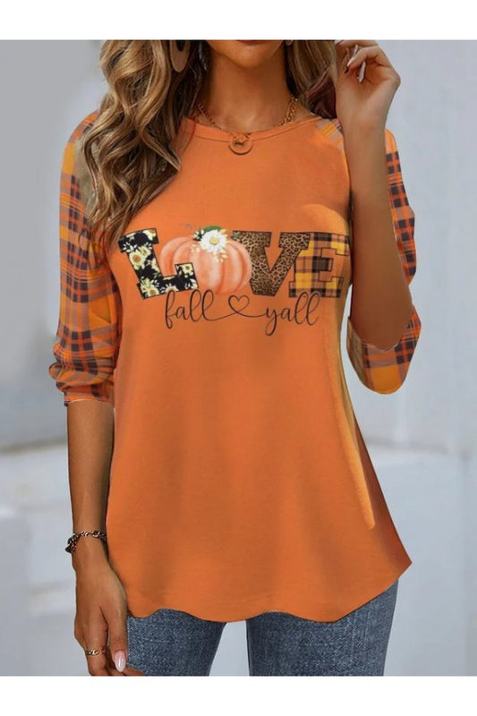 Long Sleeve T-Shirt Spring/Fall Plaid Jersey Crew Neck Casual Daily Wear