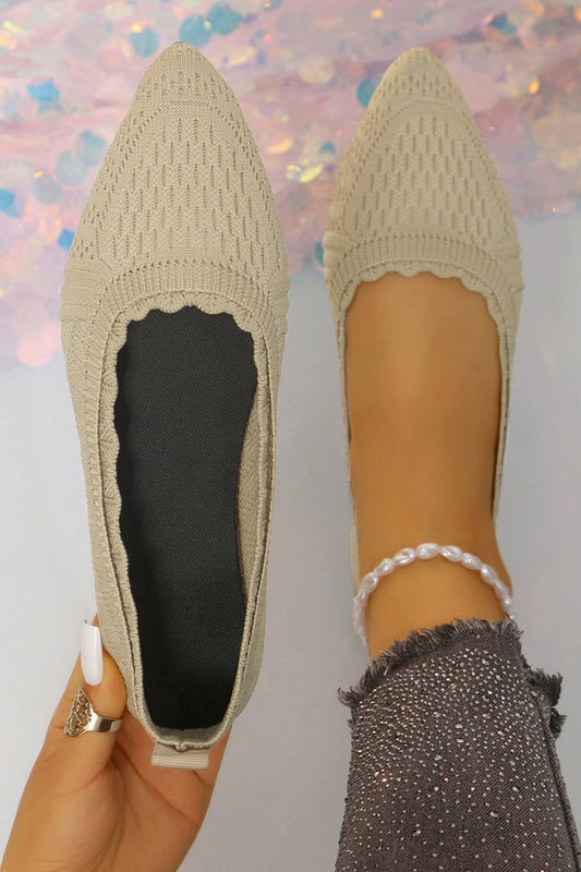 Knitted Solid Color Pointed Toe Patchwork Slip On Flats