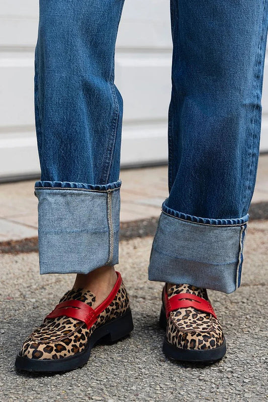 Colorblock Leopard Print Round Toe Khaki Loafers