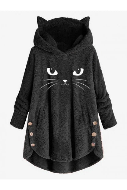 Scratching Cute Cat Embroidered Loose Warm Sweatshirt