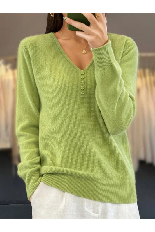 V Neck Long Sleeve Sweater Plain Wool Spring Fall Casual Wear