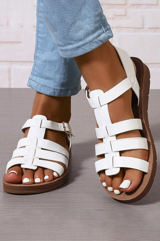 Casual Woven Strap Hollow Out Buckle Solid Color Sandals