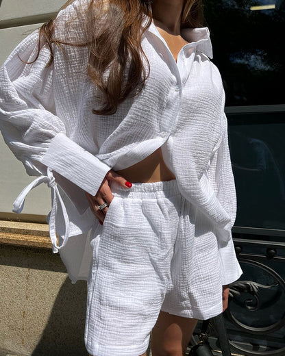 Summer comfortable white breathable two-piece set