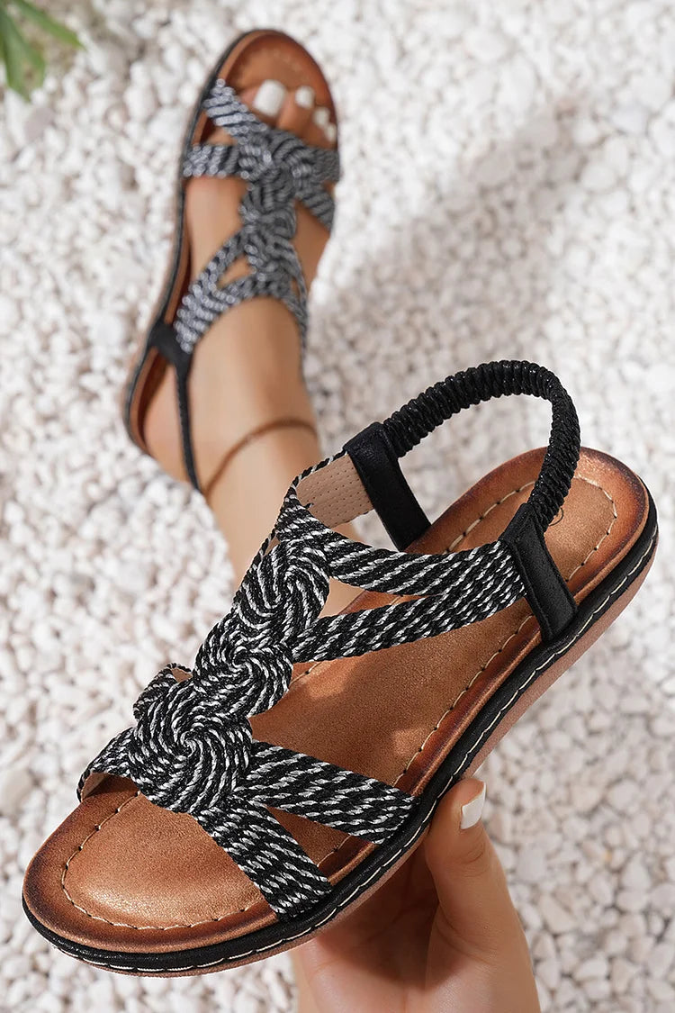 Boho Casual Woven Sewing Thread Strappy Round Toe Sandals