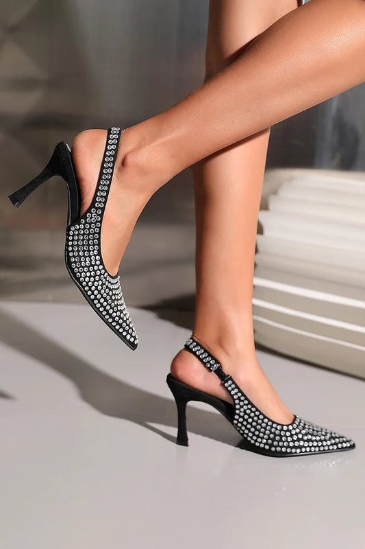 Rhinestone Decor Pointed Toe Slingback Stiletto Heels