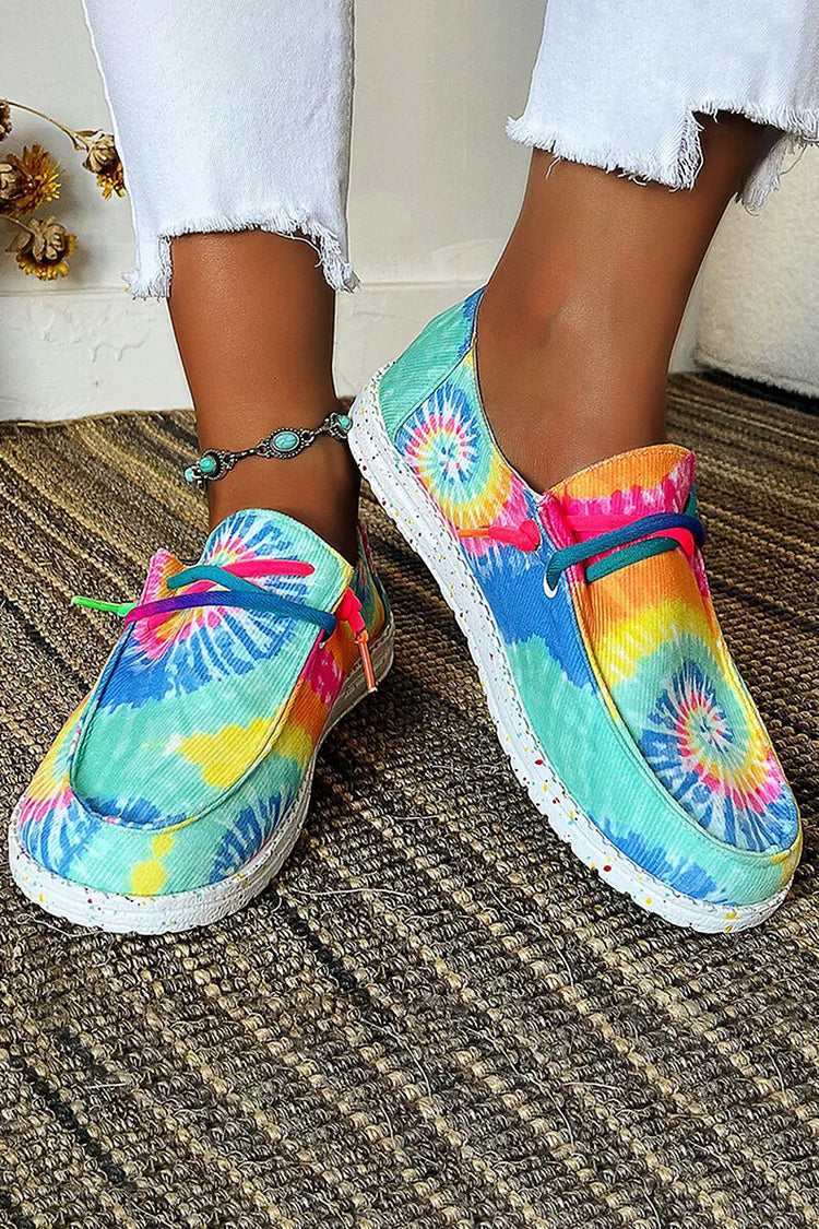 Multicolor Tie Dye Print Canvas Round Toe Lace Up Sneakers