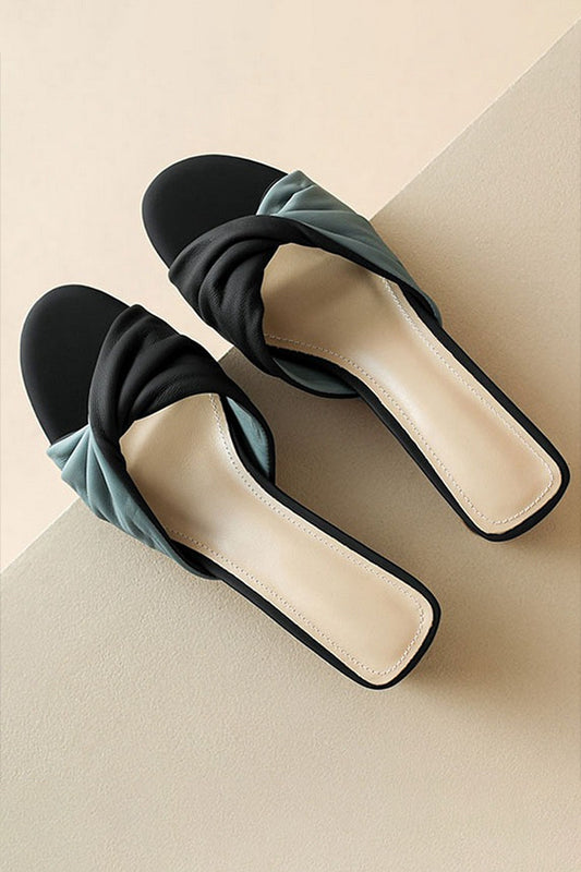 Color Matching Twisty Design Round Toe Slides Chunky Heels