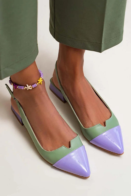 Colorblock Cut Out Buckle Slingback Strap Pointy Toe Flats