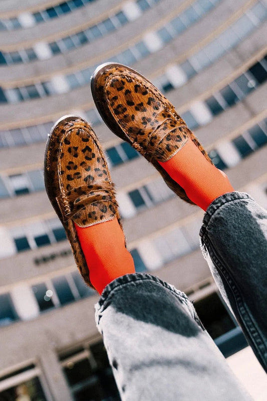 Leopard Print Round Toe Brown Leather Loafers [Pre Order]