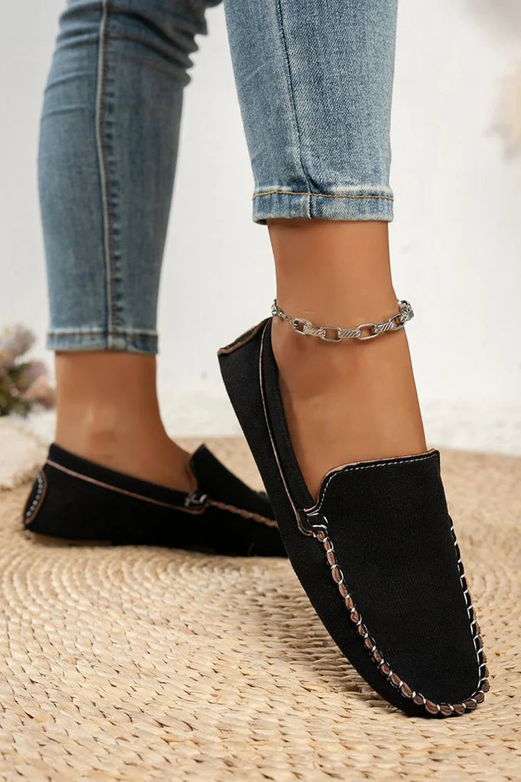 Stitch Detail Solid Color Round Toe Slip On Loafers