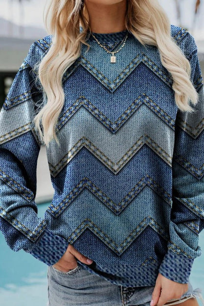 Geometric Print Round Neck Long Sleeves Sweatshirt