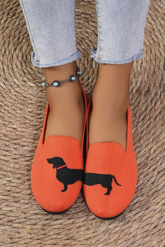 Dachshund Pattern Round Toe Casual Slip On Loafers