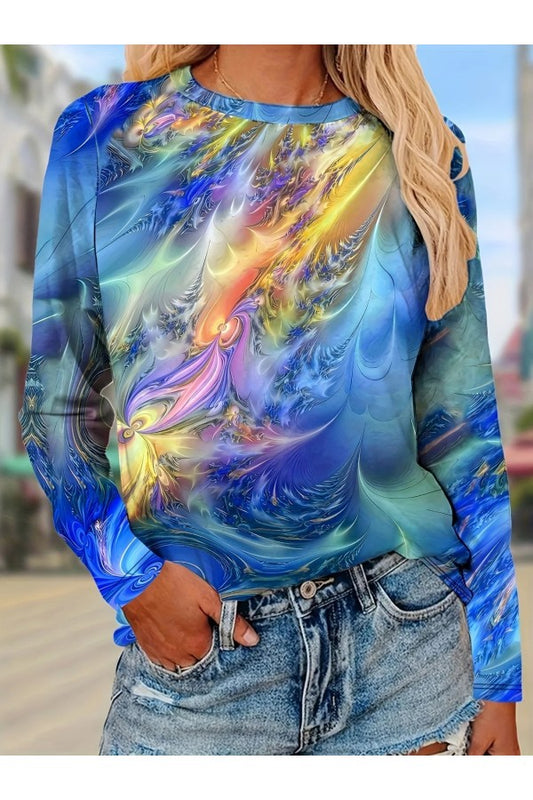 Floral Crew Neck Long Sleeve T-Shirt Casual Style