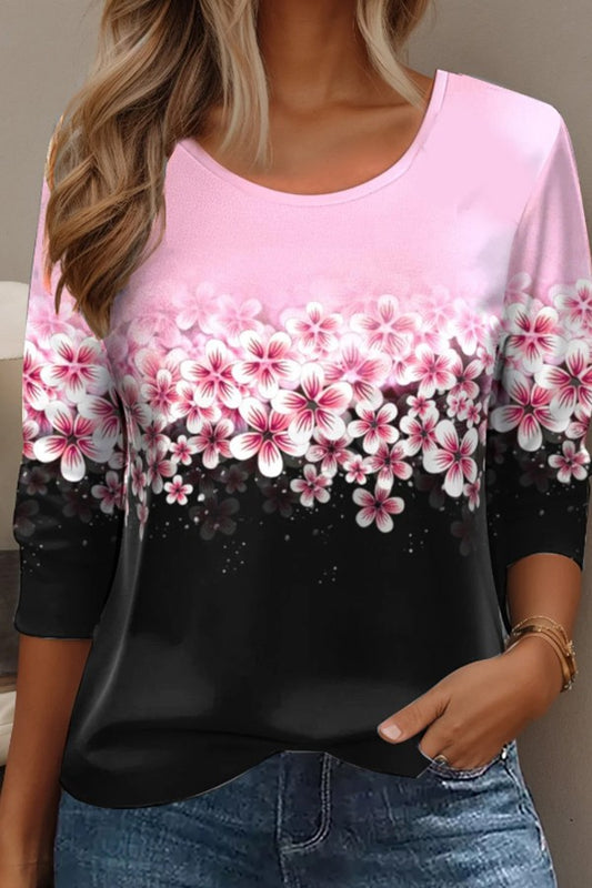 Fashion Casual Floral Crew Neck Long Sleeve T-Shirt