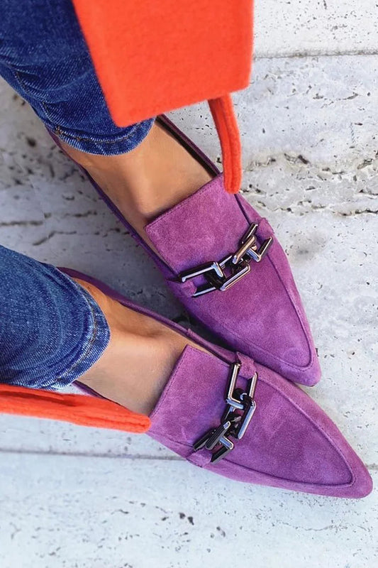 Metal Chain Decor Pointed Toe Purple Loafers [Pre Order]