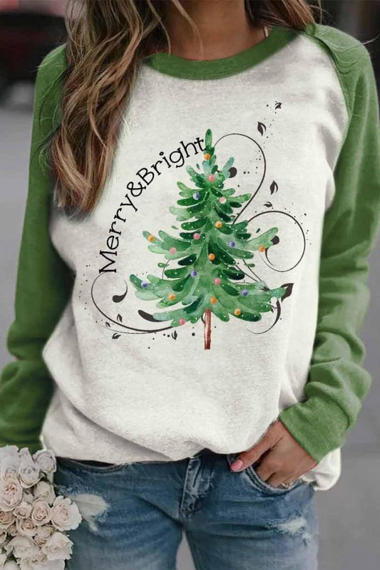 Christmas Tree Letter Print Long Sleeves Sweatshirt